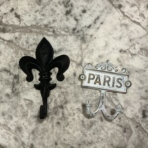 Decorative Fleur-de-Lis and Paris Wall Hooks - Black & White